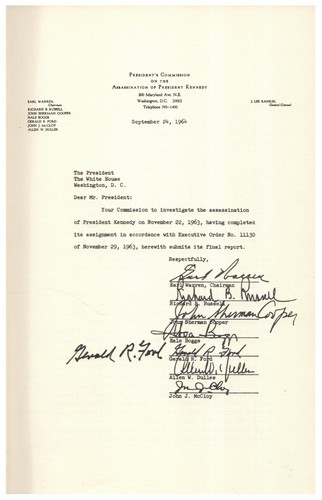 Warren Commission Report Signed by Gerald Ford - First Ed - LOA Ford's Secretary