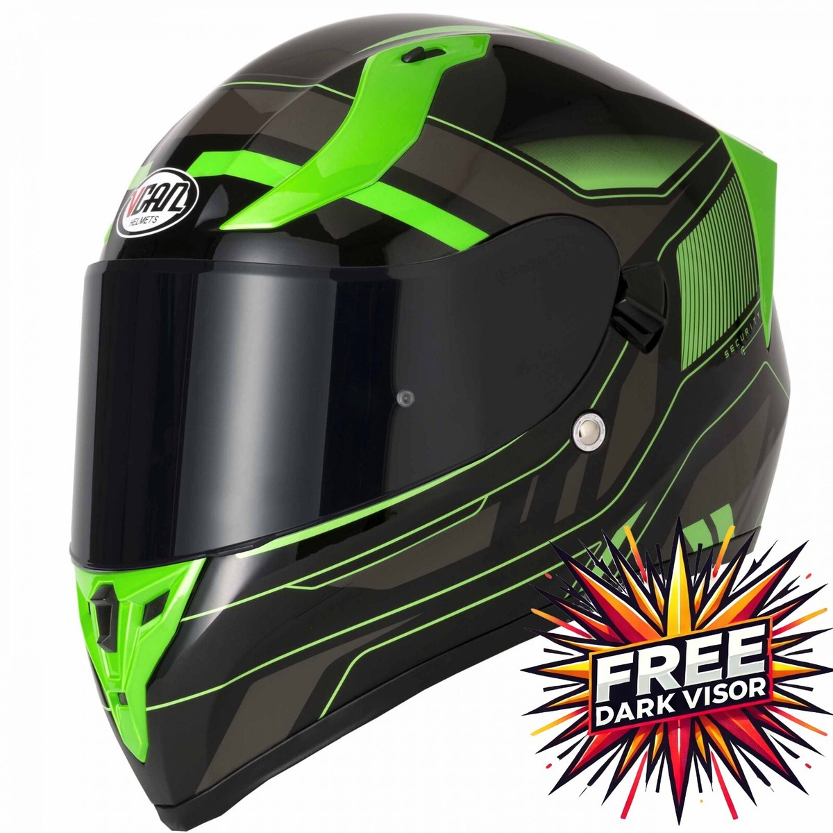 VCAN H128 FULL FACE MOTORCYCLE HELMET DUAL VISOR SUN VISOR HELVET GREEN