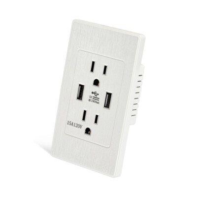 2 USB Charger Wall Outlet Duplex Receptacle 15A Tamper Resistant UL Listed