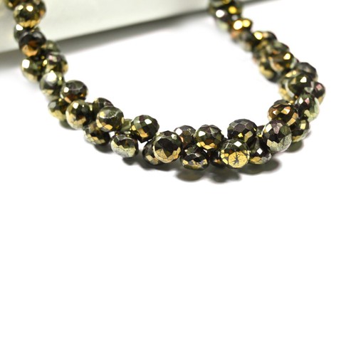 A++ Golden Pyrite Gemstone Faceted Onion Beads 18" Healing Prosperity Necklace - Picture 3 of 11
