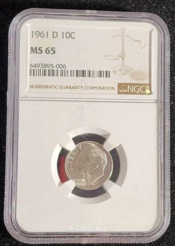 1961-D/D Roosevelt Dime 10c, NGC MS 65. Our T6105 - Picture 3 of 8
