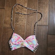 PINK Victoria  s Secret Leopard Multi Color Halter Swim Suit Top Bikini - Sz S/P