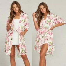 Show Me Your Mumu Floral Brie Robe garden of blooms one size kimono Ivory Pink Y