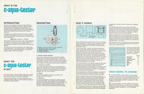 Folleto de instrumentos de laboratorio científico Brabender Instruments C-Aqua Tester década de 1970 - Imagen 2 de 2