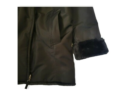 Faux Mink Fur Reversible Black Coat Jacket with Hood and zipper