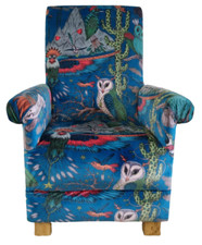 Emma Shipley Frontier Paradise Velvet Fabric Adult Chair Armchair Teal Blue Bird