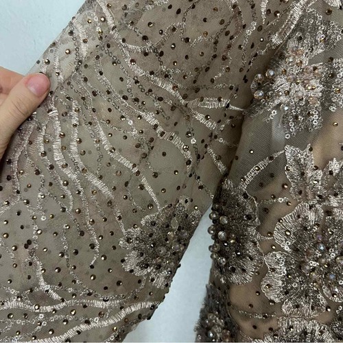 NWT Mac Duggal Embellished Plunge Neck Vintage Gold Long Sleeve Midi Dress 16 - Picture 6 of 11