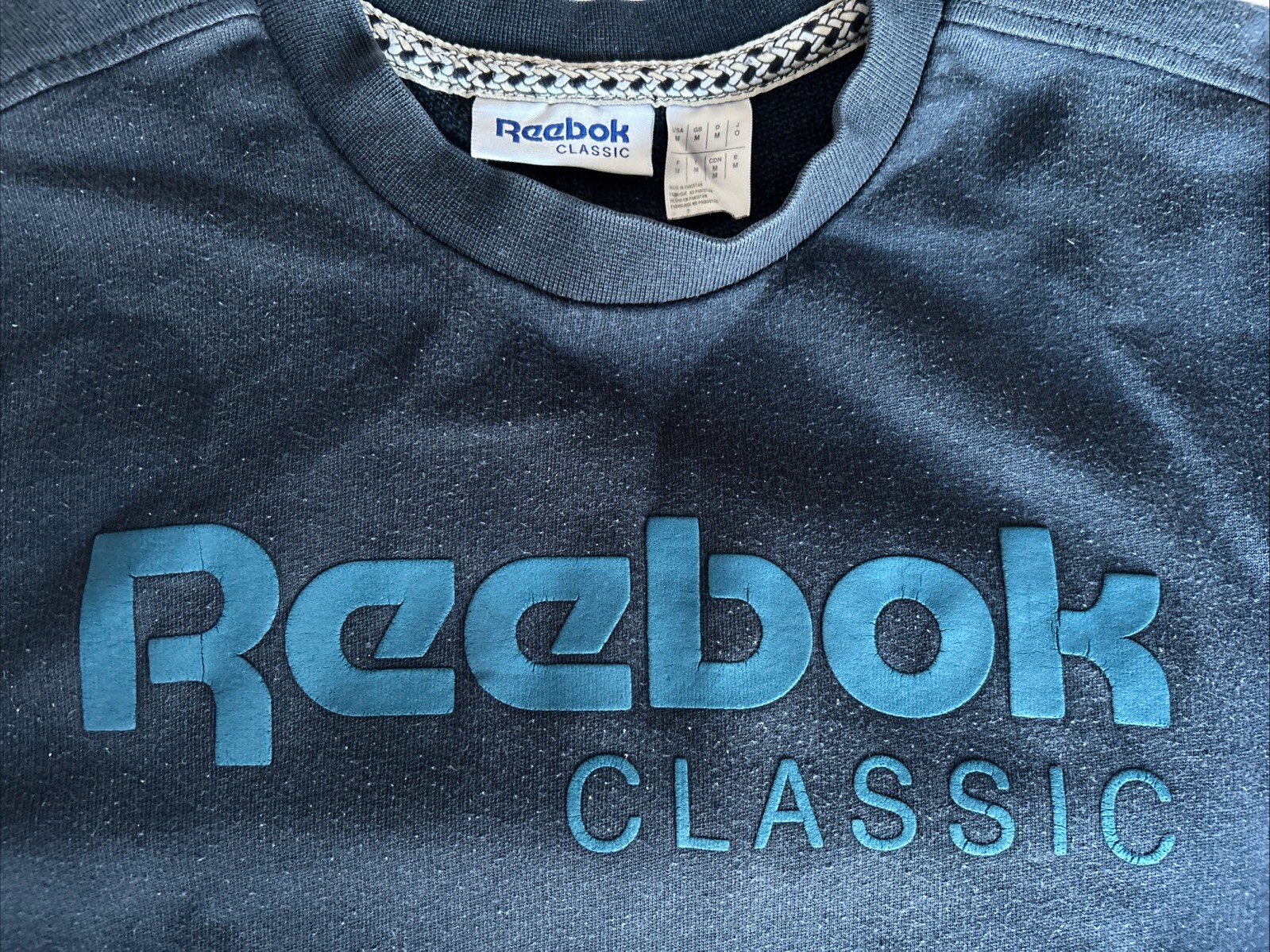 Reebok Classics Sweatshirt Vintage Men’s Medium Navy Blue Jumper UK M Print Logo thumbnail 2