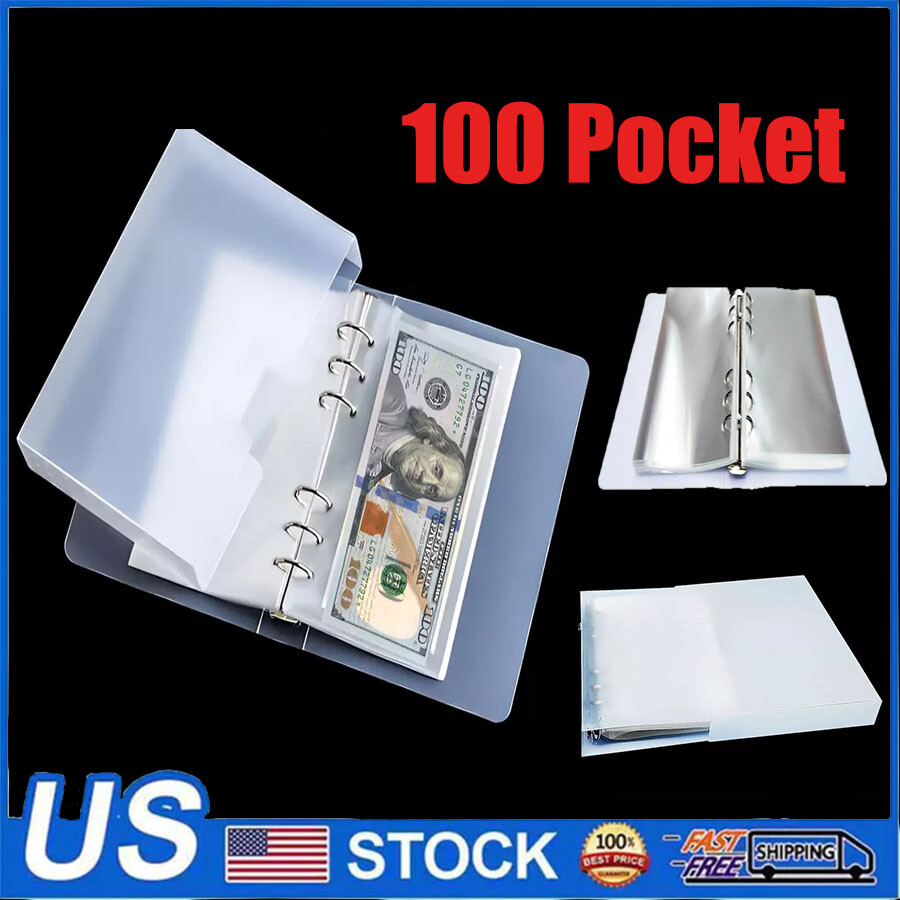 100 Pockets Money  Paper Bill Currency Holder Album Book w/ Case