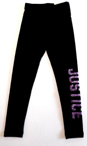 Justice Girl Leggings Black Purple Size 6, 7 & 8 Polyester Full Length Logo NEW - Picture 7 of 8
