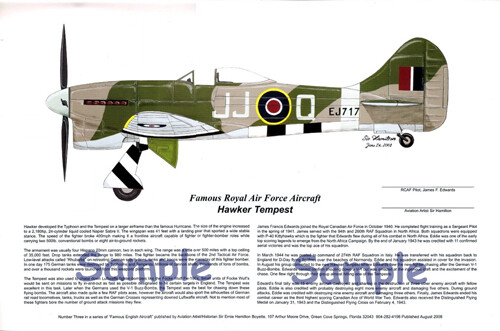 Spitfire V, Spit IX, P-40, Tempest, Signed by RAF Aces, Artist, Ernie Boyette - Picture 3 of 4