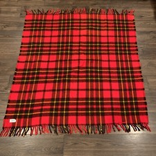 VTG Faribo Fluff Loomed Wool Blanket Throw Classic Red Black Plaid 52 X 55" In