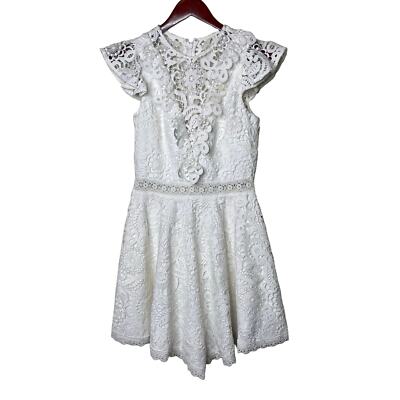 ivory lace short wedding dress Zapakasa Women Ivory V-Neck Short Wedding Dress with Lace Bodycon Long  Sleeves Bridal Shower Dress with Sash main image 0