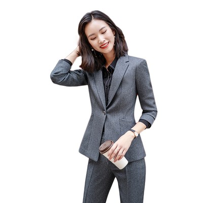 New Dark Gray Trouser With Blazer Two Piece Set Women Office Business Pant  Suits | eBay