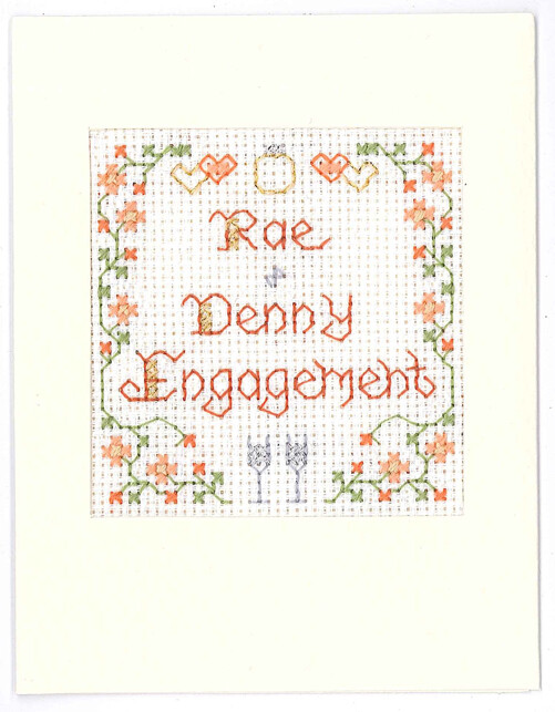 Peach Engagement card  - Complete Cross Stitch Kit on 16 aida