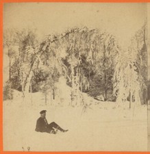 PERSON SITTING IN SNOW/WHITE WINTER LANDSCAPE BY ANTHONY, VINT STEREOVIEW