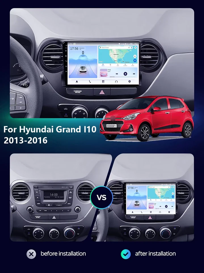 Radio de coche estéreo BT GPS navegación 2+64 GB para Hyundai Grand i10 2014-2019 Android 13.0 Foto 2 de 4