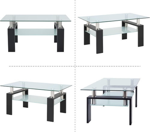 Rectangle Glass Coffee Table 2-Tier Tea Table Modern Side Coffee Table for Livin - Picture 6 of 6