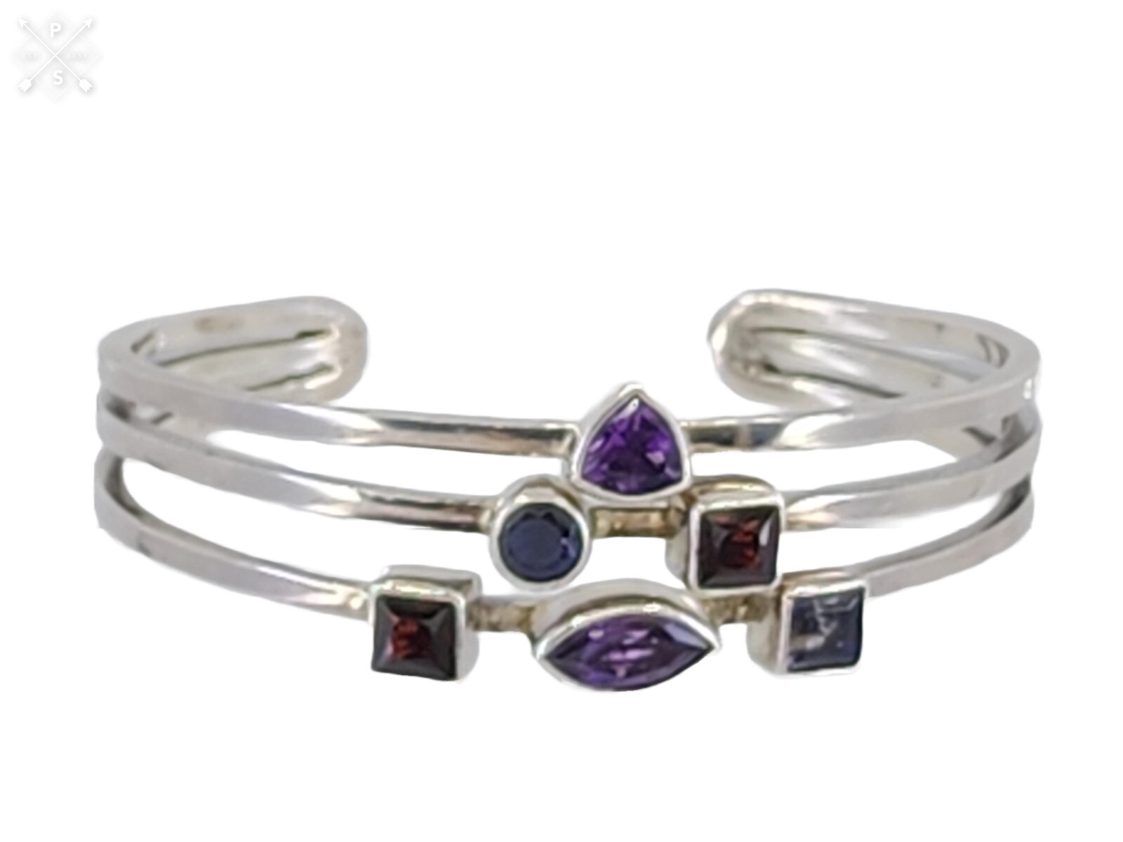 MODERNIST SOLID STERLING SILVER AMETHYST and GEM … - image 1