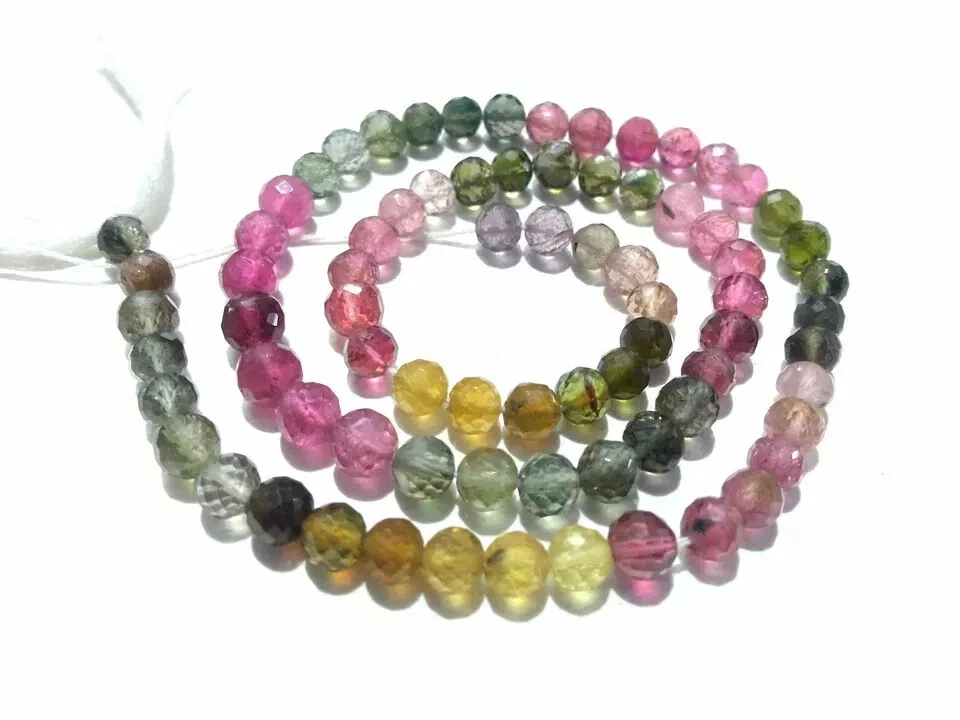 Cuentas de piedras preciosas facetadas bola redonda de turmalina natural de 5-6 mm de 14,5" pulgadas Foto 4 de 4