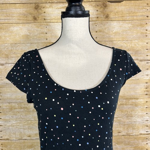 Lauren Conrad Womens Fit & Flare Skater Dress M Black Multi Polka Dot Stretch - Picture 2 of 10