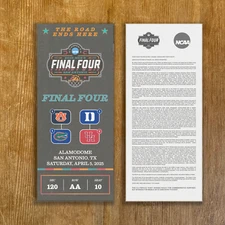 Customizable 2025 Final Four Physical Ticket Stub San Antonio Replica Any Seat