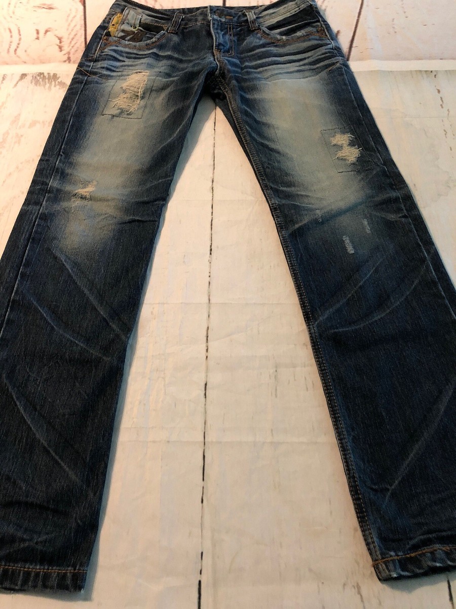 COAX 1976 Men's Jeans Straight Leg Distressed Ripped Racing COAX 1976 Men's Jeans Straight Leg Distressed Ripped Racing