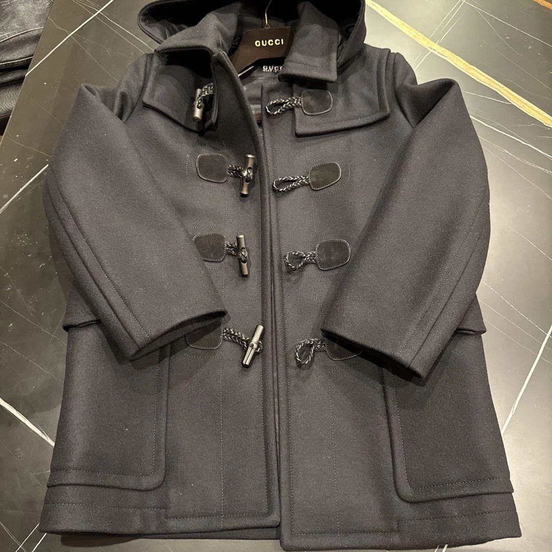 Gucci cappotto nero misto lana cappuccio taglia US 44 46 uomo nuovo