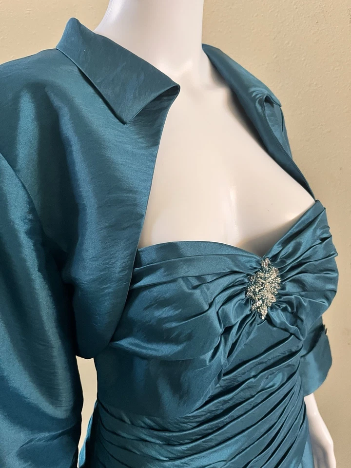 "Vestido Jade By Jasmine Talla 8 Turquesa Sin Tirantes y Bolero Vestido de Noche Busto 36""" Foto 3 de 4