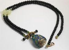 Vintage Handmade Victorian Revival Czech Glass Drop Fob Pendant Necklace