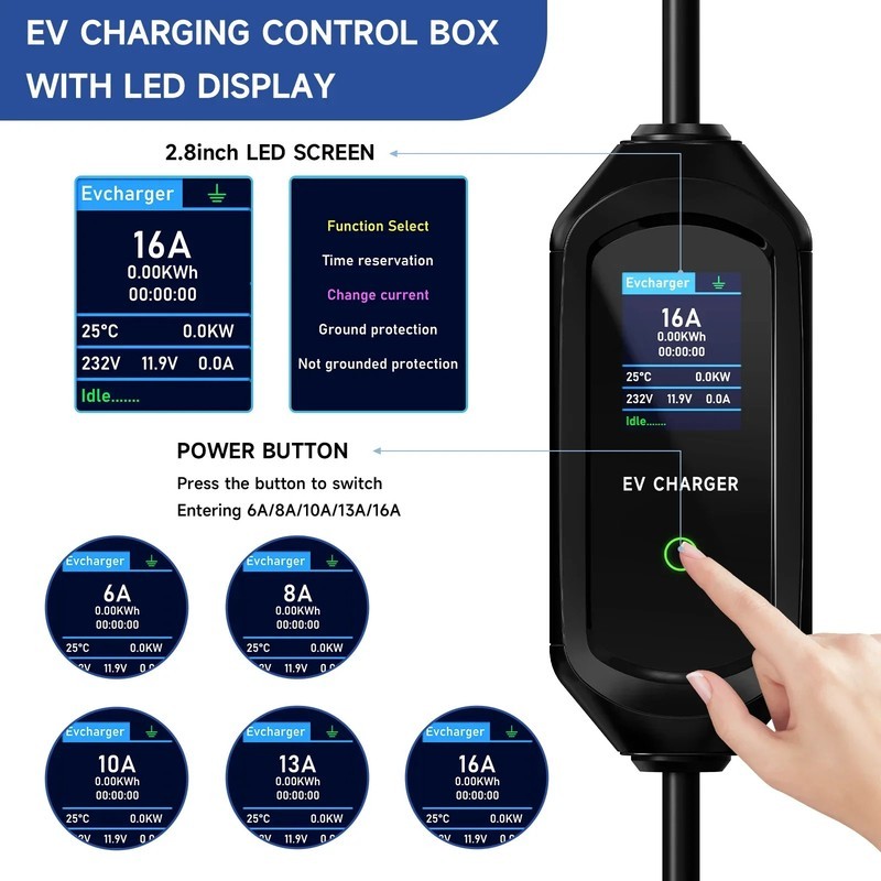 Stazione Ricarica Auto Elettrica Tipo 2 3.6kw Wallbox Portatile Cavo Ev 16A 220V - Miniatura 7