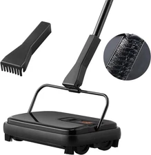 VEVOR Carpet Sweeper Manual, Floor Sweeper with 300 ml Dustbin Capacity Easy 