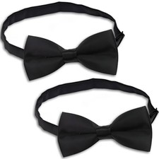 2 Pack Kids Bow Tie - Elegant Solid Color Satin Adjustable Neck Bowtie for