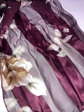 Vintage Black And Burgundy Floral Print Lightweight Sheer Scarf 60 X 12