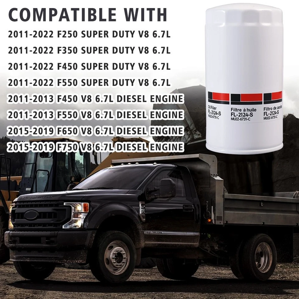 Filtro de aceite 12x FL2124S para motor diésel Ford F250-F750 2011-24 6,7 L Powerstroke Foto 3 de 4