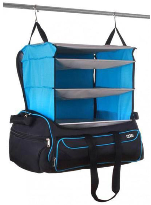 RISE and Hang Shelving Duffel Bag Large Black w Blue  Gray Lining