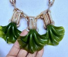 Vintage Lucite Acrylic Leaf Necklace Green Pendant Statement Necklace — photo 2