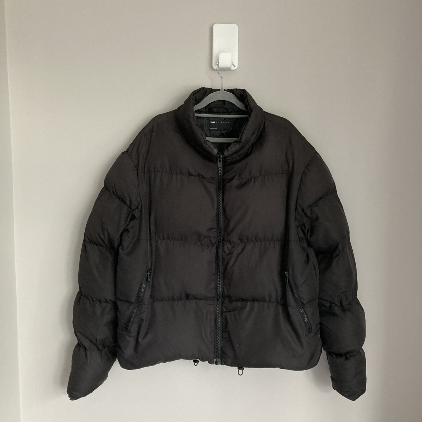 Asos Puffer Coat Womens Large Black Padded Quilted Short No Hood