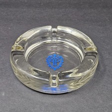 Vintage The Plaza Hotel New York City Glass Ashtray Blue Crest Logo Mid Century