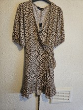 Threadbare Womens Leopard Print Frill Mini Wrap Dress Size 10 Bnwt