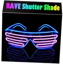 Light Up Flashing Shutter Neon Rave Glasses El Wire LED Sunglasses Blue/Pink