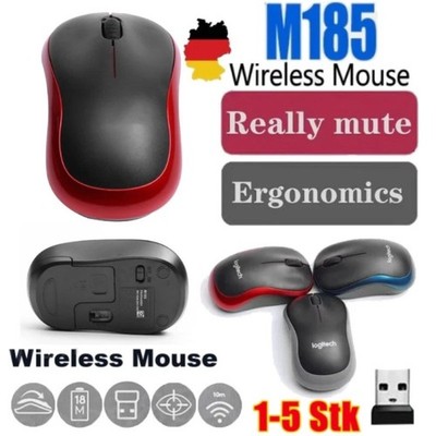 5x Logitech M185 Wireless Optical Mouse+USB Receiver Fit Compact PC Laptop Mouse