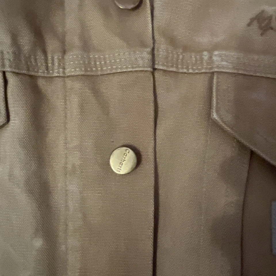 Carhartt Trucker Detroit Jacket J148 Distresed Blanket Linen Size Brown Vintage - Image 3 of 4