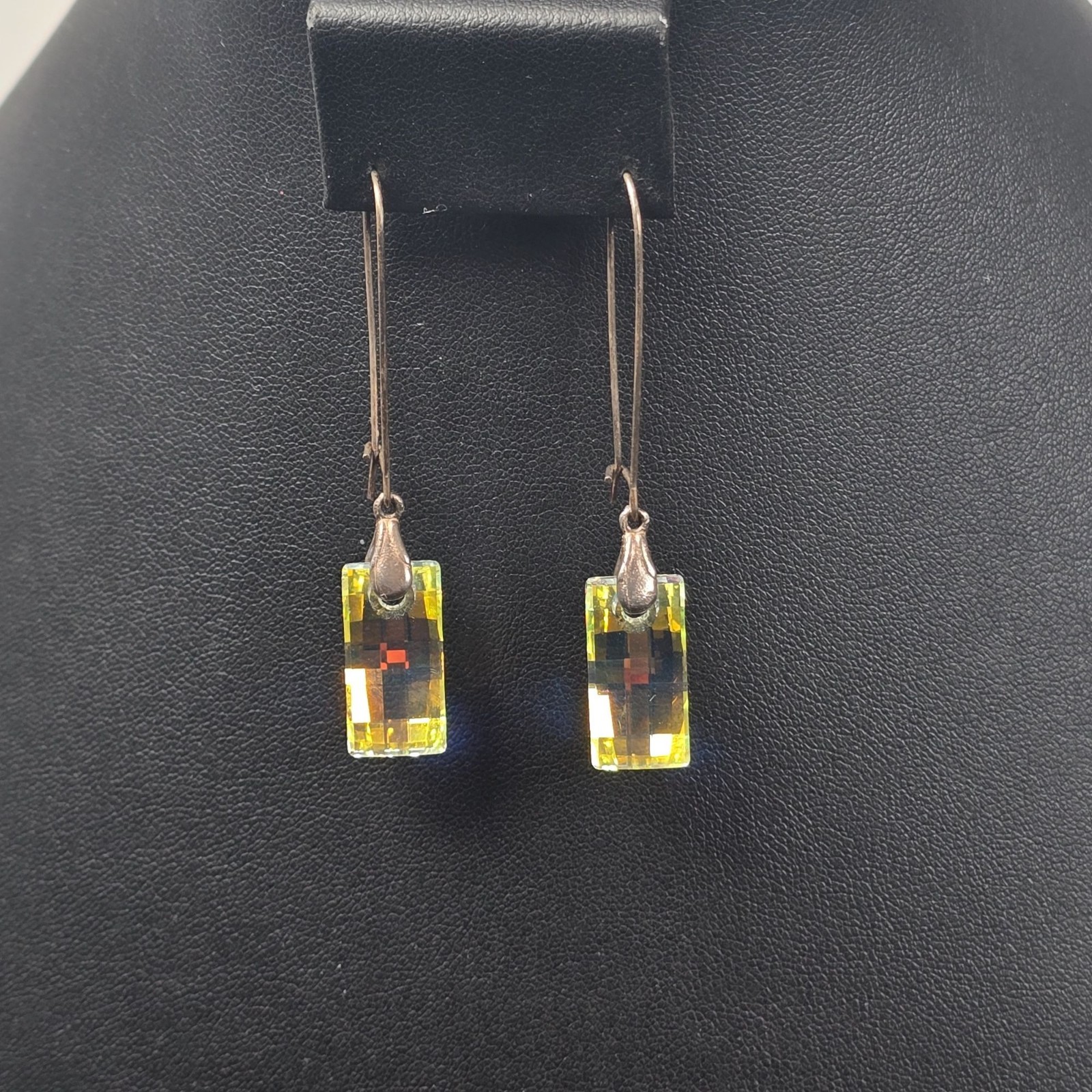 Rectangular Clear Aurora Borealis Crystal Drop Ea… - image 2