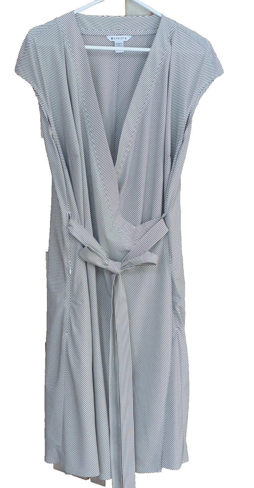 Athleta Dress Womens Gray White Striped Wrap V Neck Belted Midi Size 1X