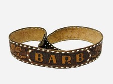 Vintage Hand Tooled Leather Western Belt w/Name  BARB  Scroll Flowers  Laced