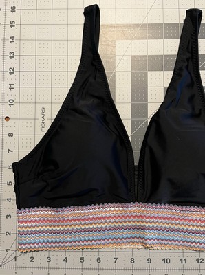 Women's NWT Bikini Blooming Jelly TOP L  10 Black PUSH UP V Colored Accent Band