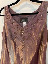 Alex Evenings Purple Gold Beaded Sequin Maxi Dress Sleeveless Size 16