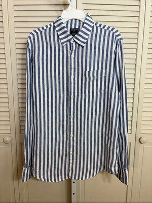 Todd Snyder Baird McNutt Irish Linen Shirt Stripes Blue and White Large