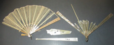 Antique Mother of Pearl Hand Fan Parts Repair Lot